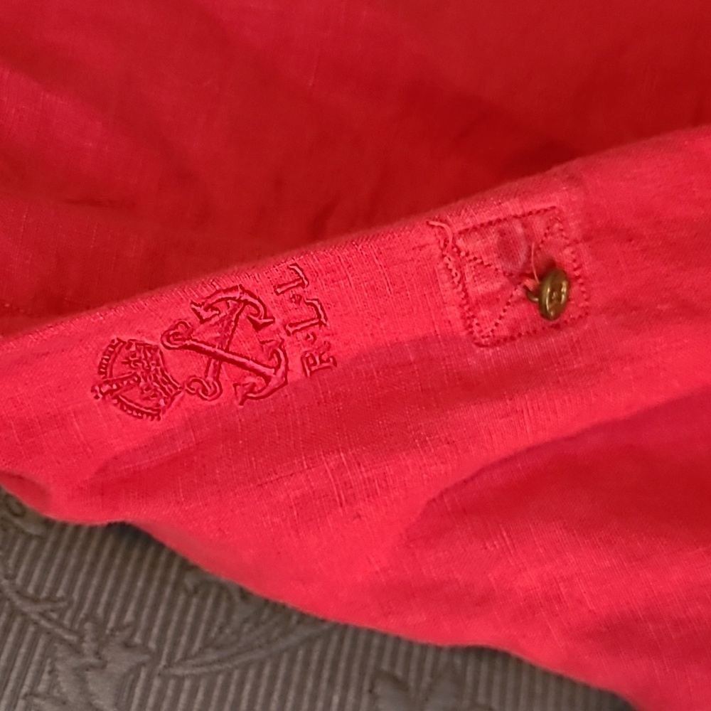 Lauren Ralph Lauren Women's Button Up Vibrant Red Linen Shirt, PL - Picture 7 of 7